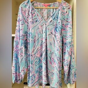 Lilly Pulitzer Winsley Top Bayside Blue Under The Moon Size XL